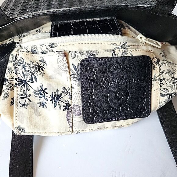 Brighton Twilight Straw Handbag Black Rhinestone Embellished Double Handles Tote - Picture 9 of 13